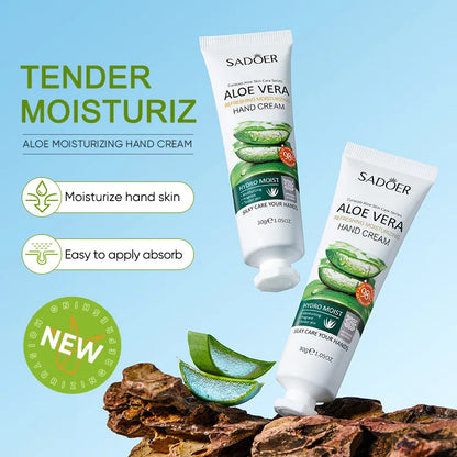 Aloe Vera Hand Cream Hydro Moist Refreshing Silky Texture Deep Nourishment Relieve Dry Rough Hands Portable Travel Hand Care 30g