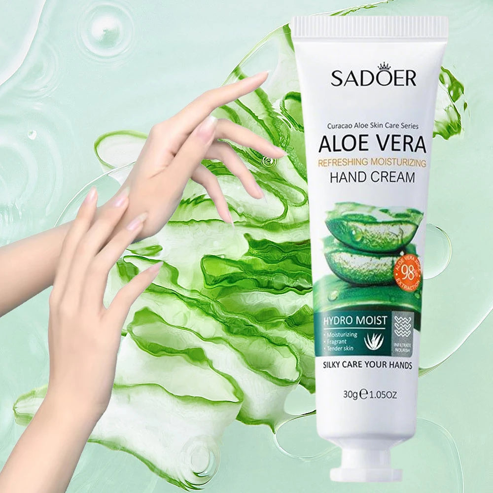 Aloe Vera Hand Cream Hydro Moist Refreshing Silky Texture Deep Nourishment Relieve Dry Rough Hands Portable Travel Hand Care 30g