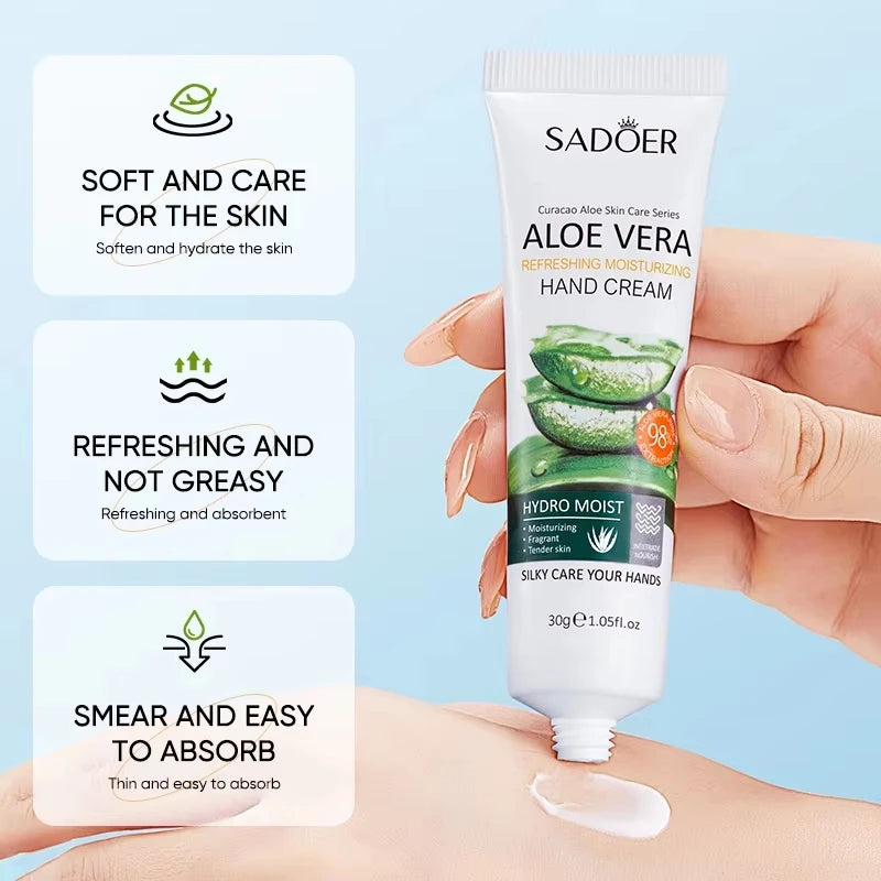 Aloe Vera Hand Cream Hydro Moist Refreshing Silky Texture Deep Nourishment Relieve Dry Rough Hands Portable Travel Hand Care 30g