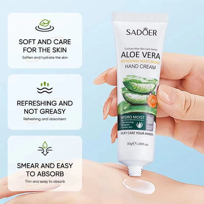 Aloe Vera Hand Cream Hydro Moist Refreshing Silky Texture Deep Nourishment Relieve Dry Rough Hands Portable Travel Hand Care 30g