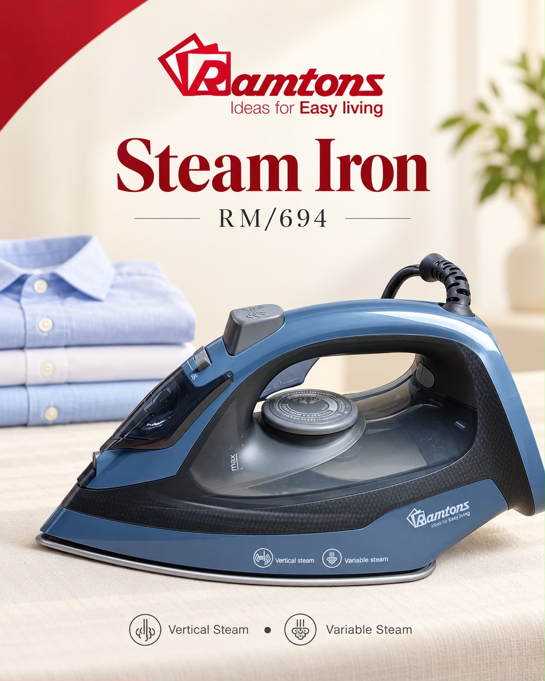 🔥 LIMITED DEAL — RAMTONS Steam Iron RM/694 | Non-Stick Soleplate + 1600W + Vertical Steam + Overheat Protection | KSh 3300