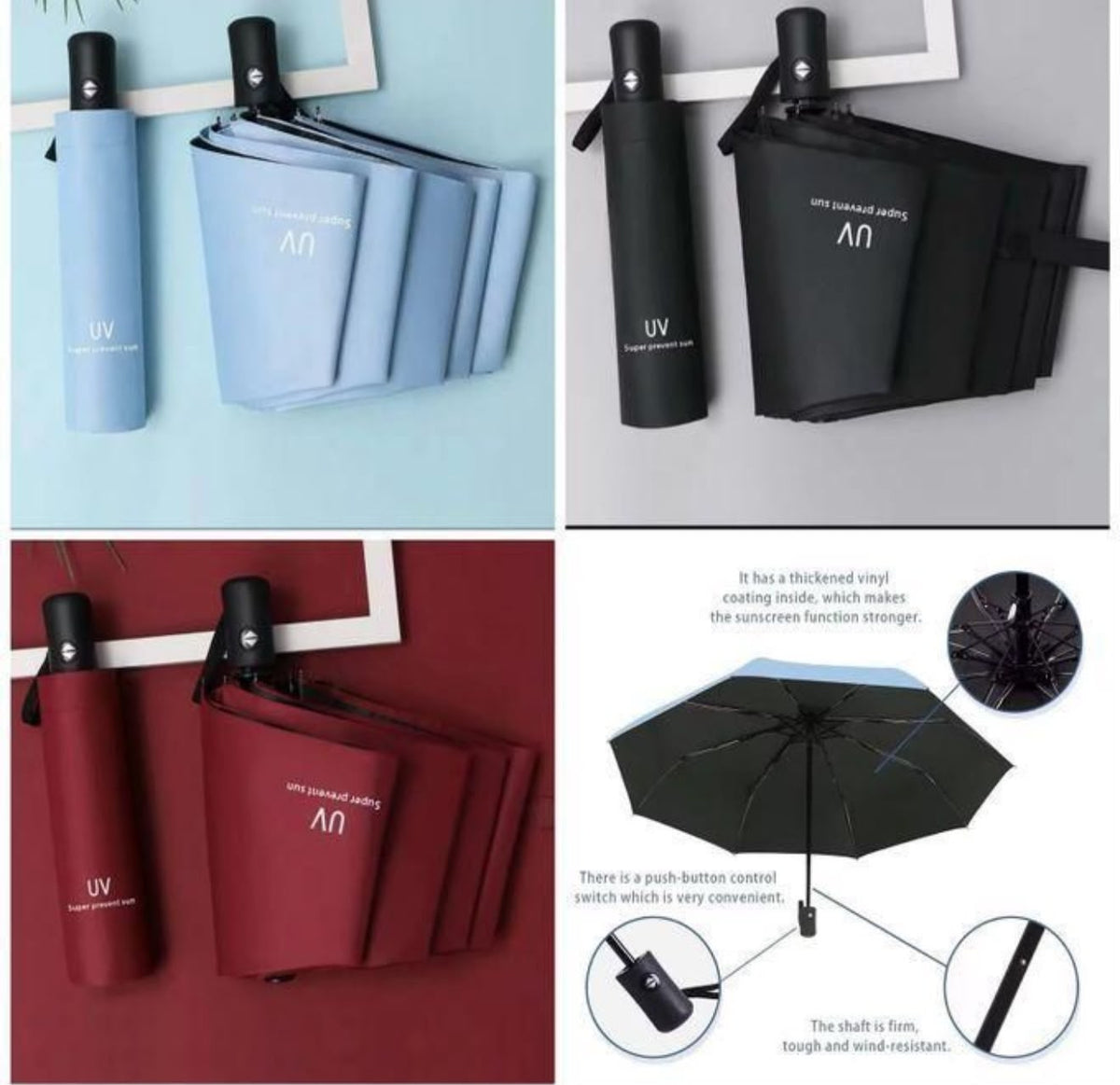 8-Rib Automatic Travel Umbrella with UV Protection