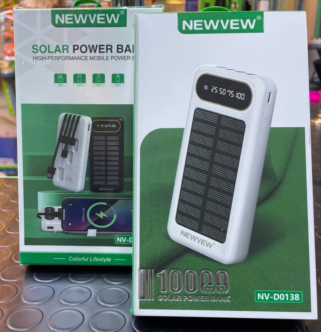 Newview 10,000mAh Solar Power Bank with Built-In Cables