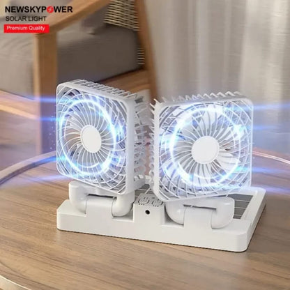Car/Tabletop Double Head Super Cooling Rechargeable Fan – Type-C + Solar Panel