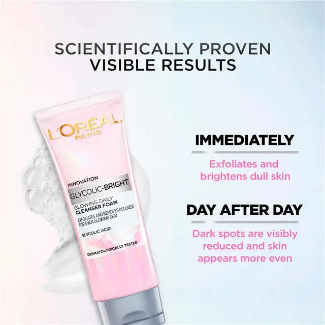 L'Oréal Paris Glycolic Bright Glowing Daily Cleanser Foam with Glycolic Acid – 100ml