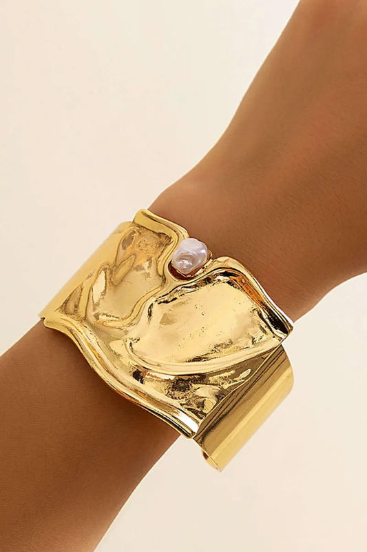 Metallic Pearl Decor Cuff Bangle