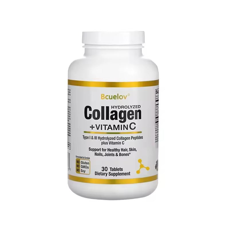 Bcuelov Hydrolyzed Collagen Peptides + Vitamin C (120 Capsules) - Nutritional Supplement for Healthy Hair, Skin and Nails