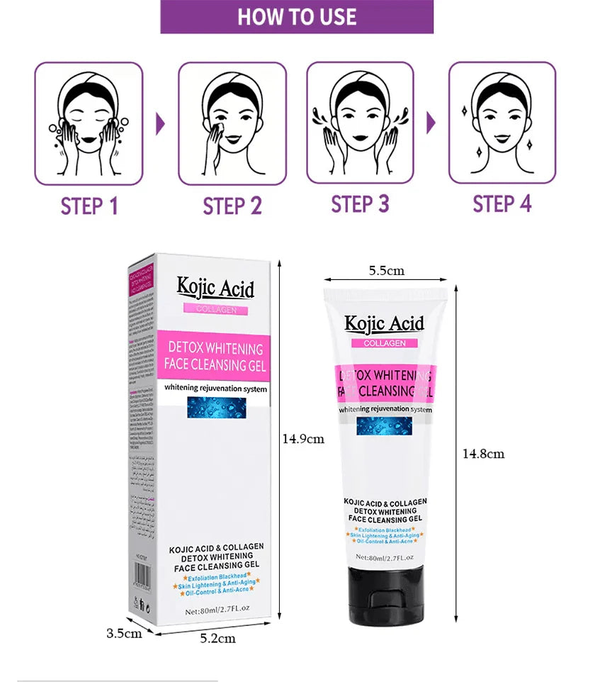 Kojic Acid Collagen Detox Whitening Face Cleansing Gel (80 ml)