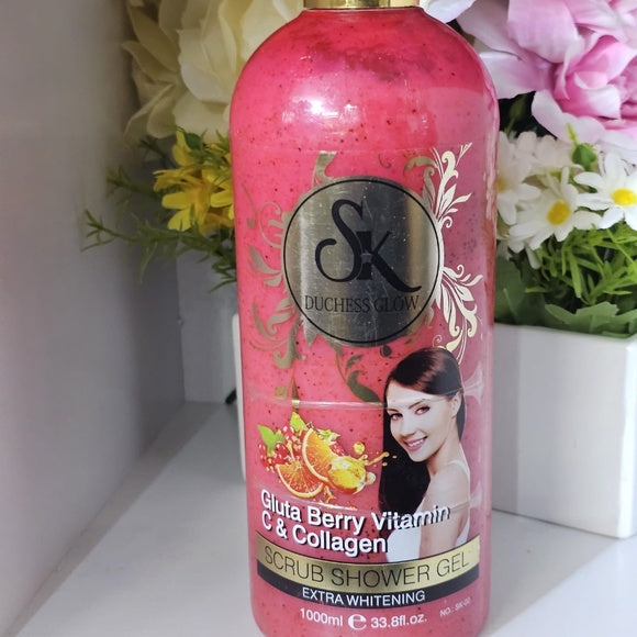 SK Duchess Glow Gluta Berry, Vitamin C, Collagen with Kojic Acid Extra Whitening Scrub Shower Gel