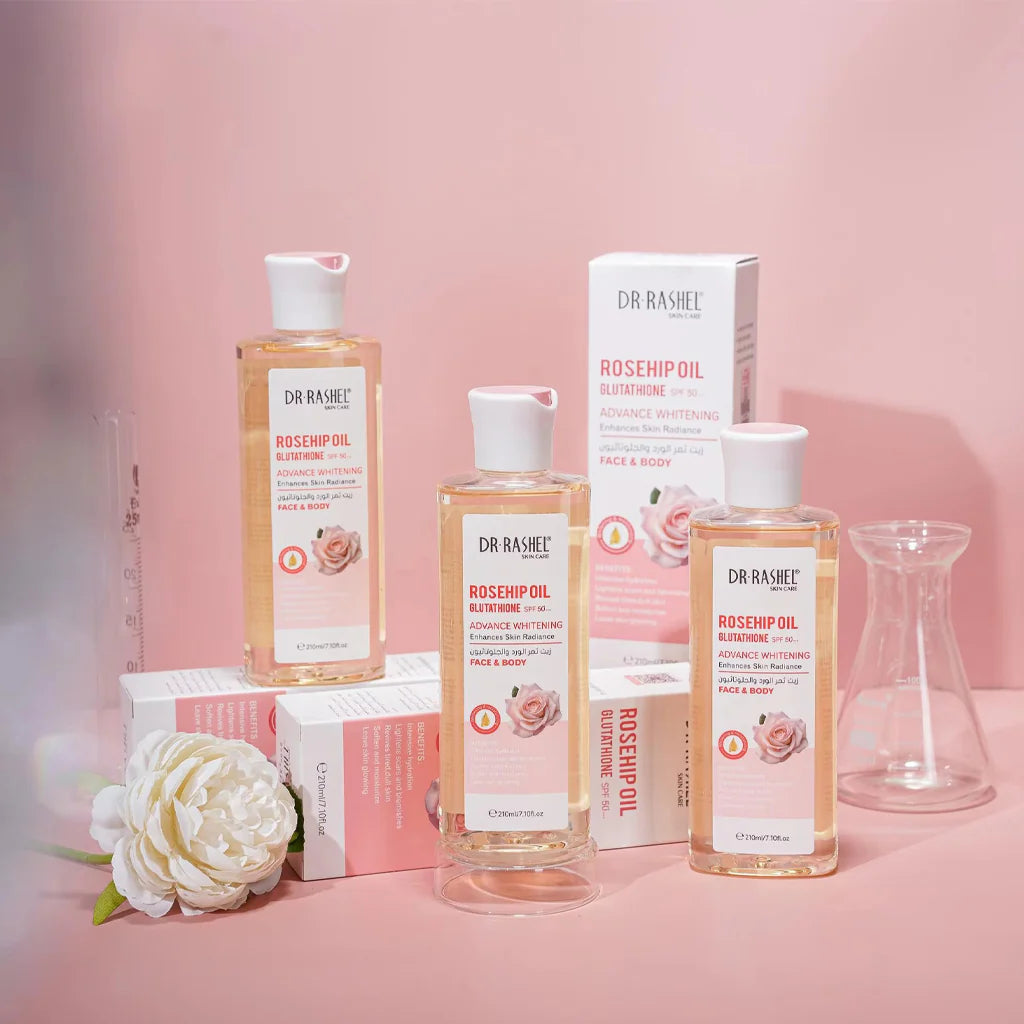 Dr. Rashel Rosehip Oil Glutathione SPF 50 Advance Whitening Face & Body – 210ml