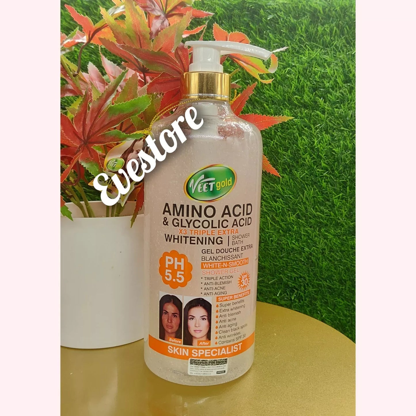 Veet Gold Amino Acid & Glycolic Acid Whitening Shower Bath Gel with SPF 30 – 1000ml
