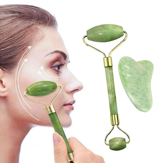 Natural Gua Sha Facial Jade Roller – Face & Body Massager