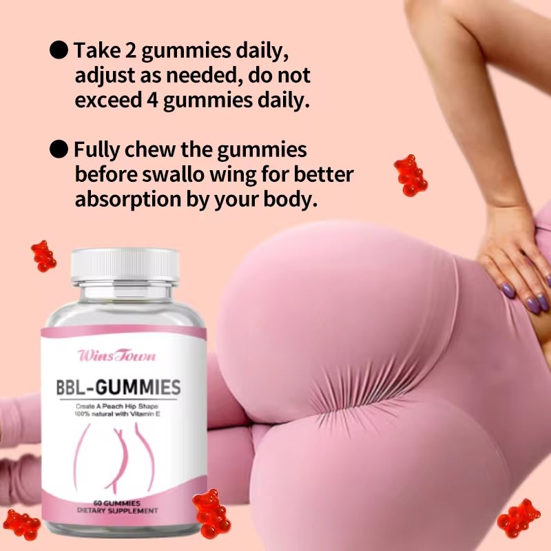 WINS TOWN BBL Gummies creat peach hip shape 100% natural with Vitamin E Private label hip big butt dietary supplements 60 Gummies